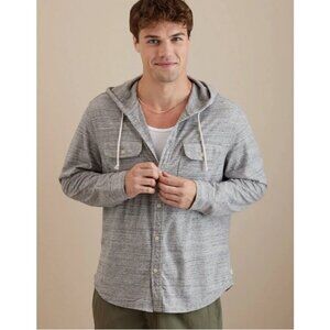 NWOT American Eagle Grey Hooded Button Down Super Soft Shirt Men’s Size Medium